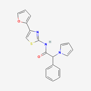 molecular formula C19H15N3O2S B2757882 N-(4-(furan-2-yl)thiazol-2-yl)-2-phenyl-2-(1H-pyrrol-1-yl)acetamide CAS No. 1257546-04-5