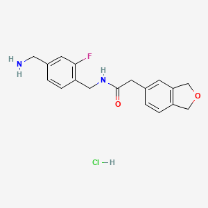 molecular formula C18H20ClFN2O2 B2757923 N-[[4-(Aminomethyl)-2-fluorophenyl]methyl]-2-(1,3-dihydro-2-benzofuran-5-yl)acetamide;hydrochloride CAS No. 2418734-28-6