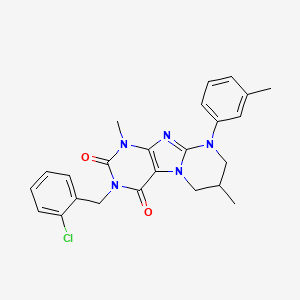molecular formula C24H24ClN5O2 B2757986 3-[(2-chlorophenyl)methyl]-1,7-dimethyl-9-(3-methylphenyl)-1H,2H,3H,4H,6H,7H,8H,9H-pyrimido[1,2-g]purine-2,4-dione CAS No. 847039-95-6