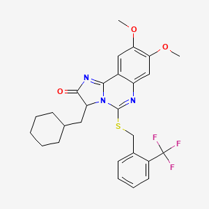 molecular formula C27H28F3N3O3S B2758027 3-(cyclohexylmethyl)-8,9-dimethoxy-5-[[2-(trifluoromethyl)phenyl]methylsulfanyl]-3H-imidazo[1,2-c]quinazolin-2-one CAS No. 1031247-35-4