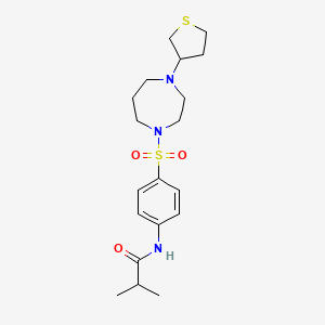molecular formula C19H29N3O3S2 B2758033 2-methyl-N-(4-{[4-(thiolan-3-yl)-1,4-diazepan-1-yl]sulfonyl}phenyl)propanamide CAS No. 2320886-55-1