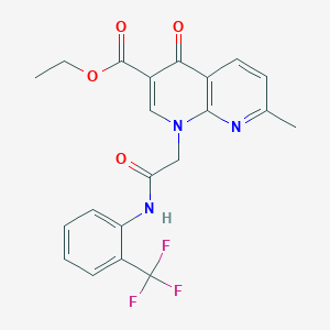 molecular formula C21H18F3N3O4 B2758054 ethyl 7-methyl-4-oxo-1-({[2-(trifluoromethyl)phenyl]carbamoyl}methyl)-1,4-dihydro-1,8-naphthyridine-3-carboxylate CAS No. 899949-57-6