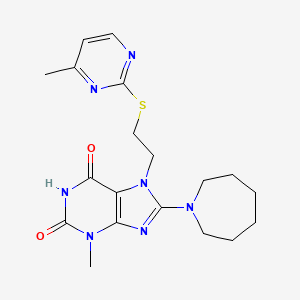molecular formula C19H25N7O2S B2758154 8-(azepan-1-yl)-3-methyl-7-(2-((4-methylpyrimidin-2-yl)thio)ethyl)-1H-purine-2,6(3H,7H)-dione CAS No. 850914-27-1