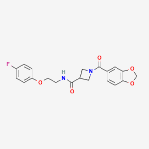 molecular formula C20H19FN2O5 B2758173 1-(2H-1,3-benzodioxole-5-carbonyl)-N-[2-(4-fluorophenoxy)ethyl]azetidine-3-carboxamide CAS No. 1396750-88-1