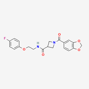 molecular formula C20H19FN2O5 B2758173 1-(苯并[d][1,3]二噁烯-5-羰基)-N-(2-(4-氟苯氧)乙基)氮杂环丁烷-3-羧酰胺 CAS No. 1396750-88-1