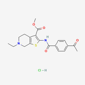 molecular formula C20H23ClN2O4S B2758213 Methyl 2-(4-acetylbenzamido)-6-ethyl-4,5,6,7-tetrahydrothieno[2,3-c]pyridine-3-carboxylate hydrochloride CAS No. 1184988-84-8