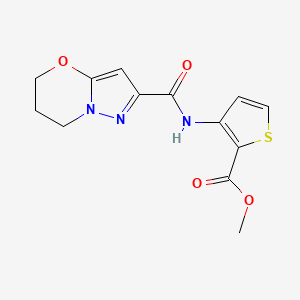 molecular formula C13H13N3O4S B2758224 methyl 3-(6,7-dihydro-5H-pyrazolo[5,1-b][1,3]oxazine-2-carboxamido)thiophene-2-carboxylate CAS No. 1448134-49-3