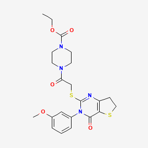 molecular formula C22H26N4O5S2 B2758230 Ethyl 4-(2-((3-(3-methoxyphenyl)-4-oxo-3,4,6,7-tetrahydrothieno[3,2-d]pyrimidin-2-yl)thio)acetyl)piperazine-1-carboxylate CAS No. 877654-82-5
