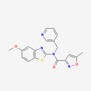 molecular formula C19H16N4O3S B2758239 N-(5-methoxybenzo[d]thiazol-2-yl)-5-methyl-N-(pyridin-3-ylmethyl)isoxazole-3-carboxamide CAS No. 942007-59-2