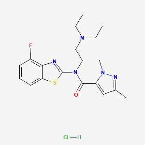 molecular formula C19H25ClFN5OS B2758290 N-(2-(diethylamino)ethyl)-N-(4-fluorobenzo[d]thiazol-2-yl)-1,3-dimethyl-1H-pyrazole-5-carboxamide hydrochloride CAS No. 1185166-78-2