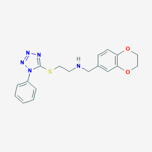 molecular formula C18H19N5O2S B275833 N-(2,3-dihydro-1,4-benzodioxin-6-ylmethyl)-N-{2-[(1-phenyl-1H-tetraazol-5-yl)sulfanyl]ethyl}amine 