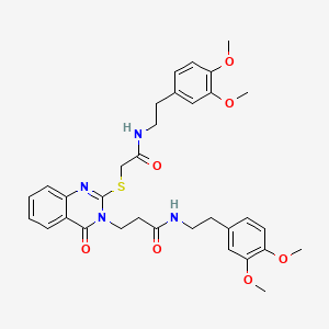 molecular formula C33H38N4O7S B2758377 N-[2-(3,4-dimethoxyphenyl)ethyl]-3-{2-[({[2-(3,4-dimethoxyphenyl)ethyl]carbamoyl}methyl)sulfanyl]-4-oxo-3,4-dihydroquinazolin-3-yl}propanamide CAS No. 422288-96-8