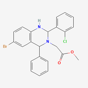 molecular formula C23H20BrClN2O2 B2758387 methyl 2-[6-bromo-2-(2-chlorophenyl)-4-phenyl-1,2,3,4-tetrahydroquinazolin-3-yl]acetate CAS No. 381692-67-7