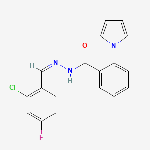 molecular formula C18H13ClFN3O B2758391 N'-[(1Z)-(2-chloro-4-fluorophenyl)methylidene]-2-(1H-pyrrol-1-yl)benzohydrazide CAS No. 478063-25-1