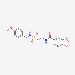 molecular formula C18H20N2O6S B2758484 N-(2-{[(4-methoxyphenyl)methyl]sulfamoyl}ethyl)-2H-1,3-benzodioxole-5-carboxamide CAS No. 899980-52-0