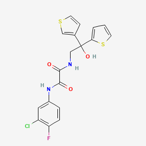 molecular formula C18H14ClFN2O3S2 B2758486 N'-(3-chloro-4-fluorophenyl)-N-[2-hydroxy-2-(thiophen-2-yl)-2-(thiophen-3-yl)ethyl]ethanediamide CAS No. 2034401-98-2