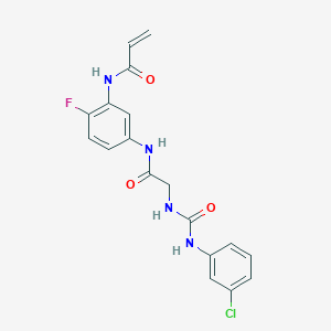 molecular formula C18H16ClFN4O3 B2758518 N-[5-[[2-[(3-Chlorophenyl)carbamoylamino]acetyl]amino]-2-fluorophenyl]prop-2-enamide CAS No. 2198563-88-9