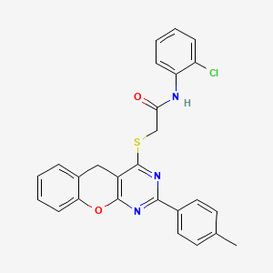 molecular formula C26H20ClN3O2S B2758542 N-(2-CHLOROPHENYL)-2-{[2-(4-METHYLPHENYL)-5H-CHROMENO[2,3-D]PYRIMIDIN-4-YL]SULFANYL}ACETAMIDE CAS No. 899357-71-2