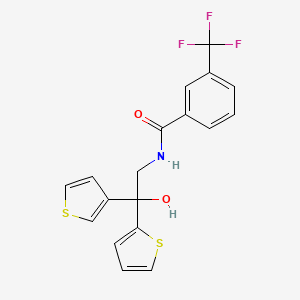 molecular formula C18H14F3NO2S2 B2758557 N-(2-hydroxy-2-(thiophen-2-yl)-2-(thiophen-3-yl)ethyl)-3-(trifluoromethyl)benzamide CAS No. 2034338-37-7