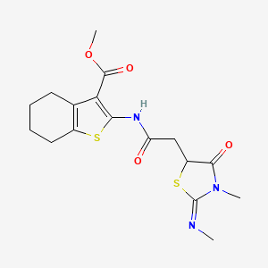 molecular formula C17H21N3O4S2 B2758562 methyl 2-{2-[(2E)-3-methyl-2-(methylimino)-4-oxo-1,3-thiazolidin-5-yl]acetamido}-4,5,6,7-tetrahydro-1-benzothiophene-3-carboxylate CAS No. 442564-67-2