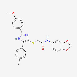 N-(1,3-benzodioxol-5-yl)-2-[[2-(4-methoxyphenyl)-5-(4-methylphenyl)-1H-imidazol-4-yl]sulfanyl]acetamide