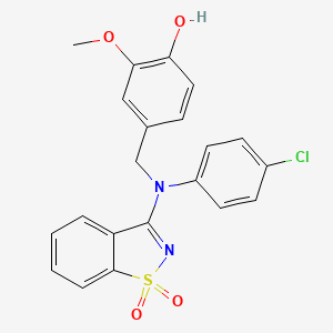 molecular formula C21H17ClN2O4S B2758766 4-{[(4-Chlorophenyl)(1,1-dioxido-1,2-benzisothiazol-3-YL)amino]methyl}-2-methoxyphenol CAS No. 591242-71-6