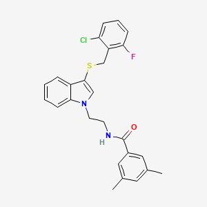 molecular formula C26H24ClFN2OS B2758774 N-(2-(3-((2-chloro-6-fluorobenzyl)thio)-1H-indol-1-yl)ethyl)-3,5-dimethylbenzamide CAS No. 532974-18-8
