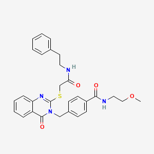 molecular formula C29H30N4O4S B2758847 N-(2-methoxyethyl)-4-{[4-oxo-2-({[(2-phenylethyl)carbamoyl]methyl}sulfanyl)-3,4-dihydroquinazolin-3-yl]methyl}benzamide CAS No. 1115550-07-6