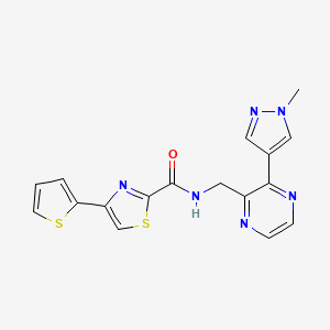 molecular formula C17H14N6OS2 B2758860 N-((3-(1-methyl-1H-pyrazol-4-yl)pyrazin-2-yl)methyl)-4-(thiophen-2-yl)thiazole-2-carboxamide CAS No. 2034614-15-6