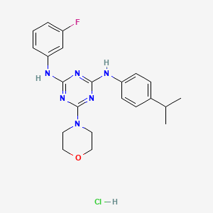 molecular formula C22H26ClFN6O B2758869 N2-(3-fluorophenyl)-6-(morpholin-4-yl)-N4-[4-(propan-2-yl)phenyl]-1,3,5-triazine-2,4-diamine hydrochloride CAS No. 1179496-11-7