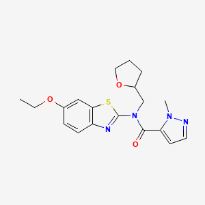 molecular formula C19H22N4O3S B2758872 N-(6-ethoxy-1,3-benzothiazol-2-yl)-1-methyl-N-[(oxolan-2-yl)methyl]-1H-pyrazole-5-carboxamide CAS No. 1171158-31-8