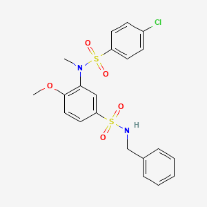 molecular formula C21H21ClN2O5S2 B2758914 N-benzyl-4-methoxy-3-(N-methyl4-chlorobenzenesulfonamido)benzene-1-sulfonamide CAS No. 832683-95-1
