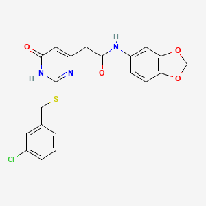 molecular formula C20H16ClN3O4S B2758937 N-(benzo[d][1,3]dioxol-5-yl)-2-(2-((3-chlorobenzyl)thio)-6-oxo-1,6-dihydropyrimidin-4-yl)acetamide CAS No. 1105212-41-6