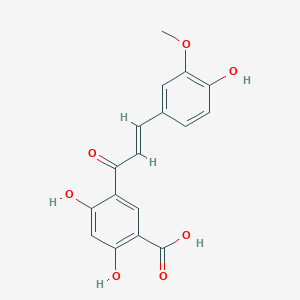 molecular formula C17H14O7 B027590 2,4-Dihydroxy-5-(3-(4-hydroxy-3-methoxyphenyl)-1-oxo-2-propenyl)benzoic acid CAS No. 108051-40-7