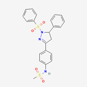 molecular formula C22H21N3O4S2 B2759026 N-(4-(5-phenyl-1-(phenylsulfonyl)-4,5-dihydro-1H-pyrazol-3-yl)phenyl)methanesulfonamide CAS No. 851781-31-2