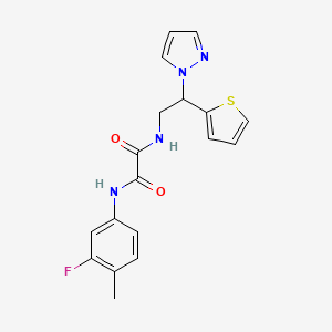 molecular formula C18H17FN4O2S B2759070 N'-(3-fluoro-4-methylphenyl)-N-[2-(1H-pyrazol-1-yl)-2-(thiophen-2-yl)ethyl]ethanediamide CAS No. 2034599-78-3
