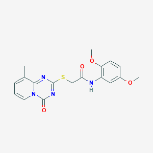 molecular formula C18H18N4O4S B2759091 N-(2,5-dimethoxyphenyl)-2-({9-methyl-4-oxo-4H-pyrido[1,2-a][1,3,5]triazin-2-yl}sulfanyl)acetamide CAS No. 896340-71-9