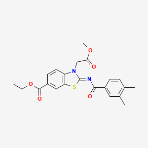molecular formula C22H22N2O5S B2759110 ethyl (2Z)-2-[(3,4-dimethylbenzoyl)imino]-3-(2-methoxy-2-oxoethyl)-2,3-dihydro-1,3-benzothiazole-6-carboxylate CAS No. 897734-05-3