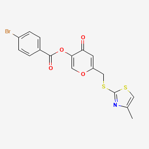 molecular formula C17H12BrNO4S2 B2759151 6-(((4-methylthiazol-2-yl)thio)methyl)-4-oxo-4H-pyran-3-yl 4-bromobenzoate CAS No. 896304-04-4