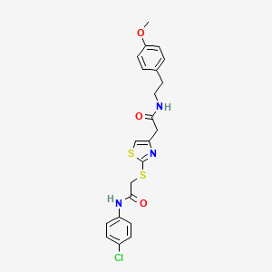 molecular formula C22H22ClN3O3S2 B2759273 2-[2-({[(4-chlorophenyl)carbamoyl]methyl}sulfanyl)-1,3-thiazol-4-yl]-N-[2-(4-methoxyphenyl)ethyl]acetamide CAS No. 953992-27-3