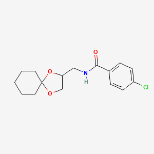 molecular formula C16H20ClNO3 B2759275 N-(1,4-dioxaspiro[4.5]decan-2-ylmethyl)-4-chlorobenzamide CAS No. 899957-68-7