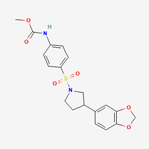 molecular formula C19H20N2O6S B2759283 Methyl (4-((3-(benzo[d][1,3]dioxol-5-yl)pyrrolidin-1-yl)sulfonyl)phenyl)carbamate CAS No. 2034597-83-4