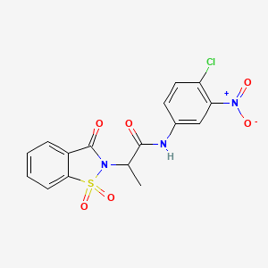 molecular formula C16H12ClN3O6S B2759284 N-(4-chloro-3-nitrophenyl)-2-(1,1-dioxido-3-oxobenzo[d]isothiazol-2(3H)-yl)propanamide CAS No. 899758-40-8
