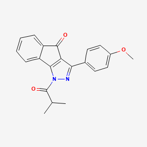 molecular formula C21H18N2O3 B2759292 3-(4-methoxyphenyl)-1-(2-methylpropanoyl)-1H,4H-indeno[1,2-c]pyrazol-4-one CAS No. 206983-16-6
