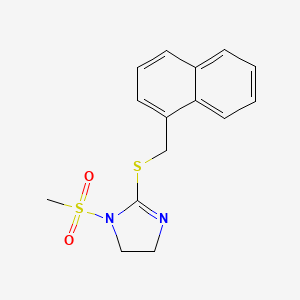 molecular formula C15H16N2O2S2 B2759315 1-(methylsulfonyl)-2-((naphthalen-1-ylmethyl)thio)-4,5-dihydro-1H-imidazole CAS No. 868218-57-9