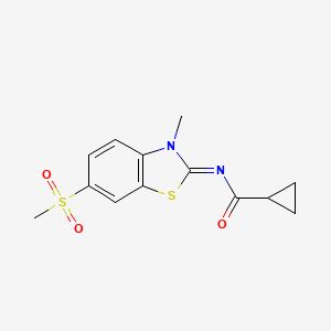 molecular formula C13H14N2O3S2 B2759326 N-[(2Z)-6-methanesulfonyl-3-methyl-2,3-dihydro-1,3-benzothiazol-2-ylidene]cyclopropanecarboxamide CAS No. 683237-33-4