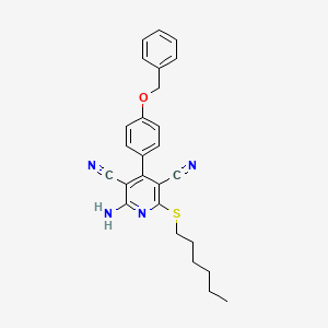 molecular formula C26H26N4OS B2759370 2-amino-4-[4-(benzyloxy)phenyl]-6-(hexylsulfanyl)pyridine-3,5-dicarbonitrile CAS No. 332045-73-5