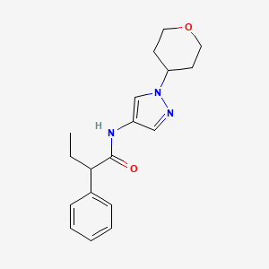 molecular formula C18H23N3O2 B2759376 N-[1-(oxan-4-yl)-1H-pyrazol-4-yl]-2-phenylbutanamide CAS No. 1448134-01-7