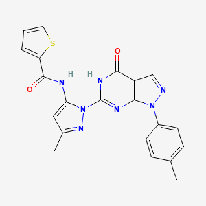 molecular formula C21H17N7O2S B2759384 N-(3-methyl-1-(4-oxo-1-(p-tolyl)-4,5-dihydro-1H-pyrazolo[3,4-d]pyrimidin-6-yl)-1H-pyrazol-5-yl)thiophene-2-carboxamide CAS No. 1171496-13-1