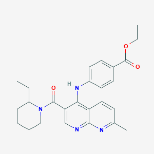 molecular formula C26H30N4O3 B2759385 Ethyl 4-{[3-(2-ethylpiperidine-1-carbonyl)-7-methyl-1,8-naphthyridin-4-yl]amino}benzoate CAS No. 1251702-87-0